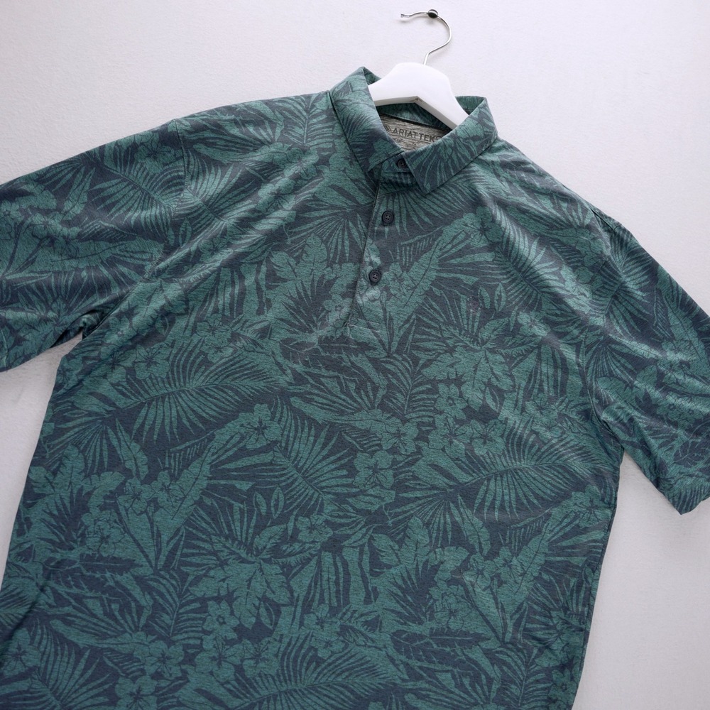 Ariat Men Green Tropical Palm Print AriatTEK Performance Polo Shirt Medium